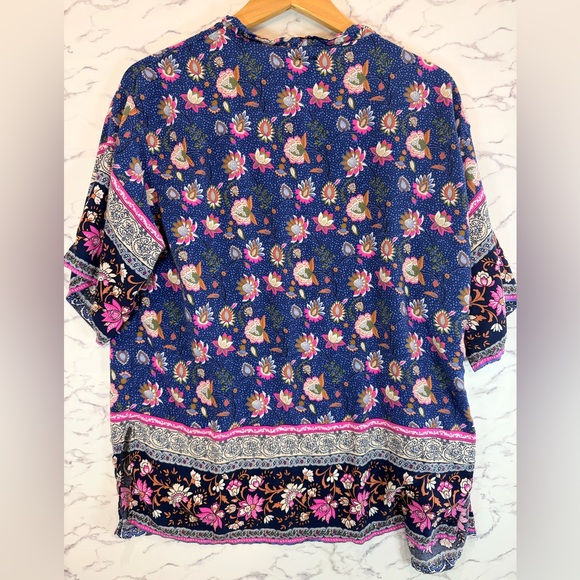 Bohemian Chic Floral Open-Front Kimono Top OSFM - Picture 2 of 3